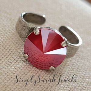 Austrian Crystal Solitaire Ring in Antique Silver